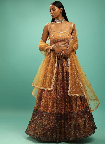 Haldi Special Chinon Silk A-Line Lehenga Choli Design